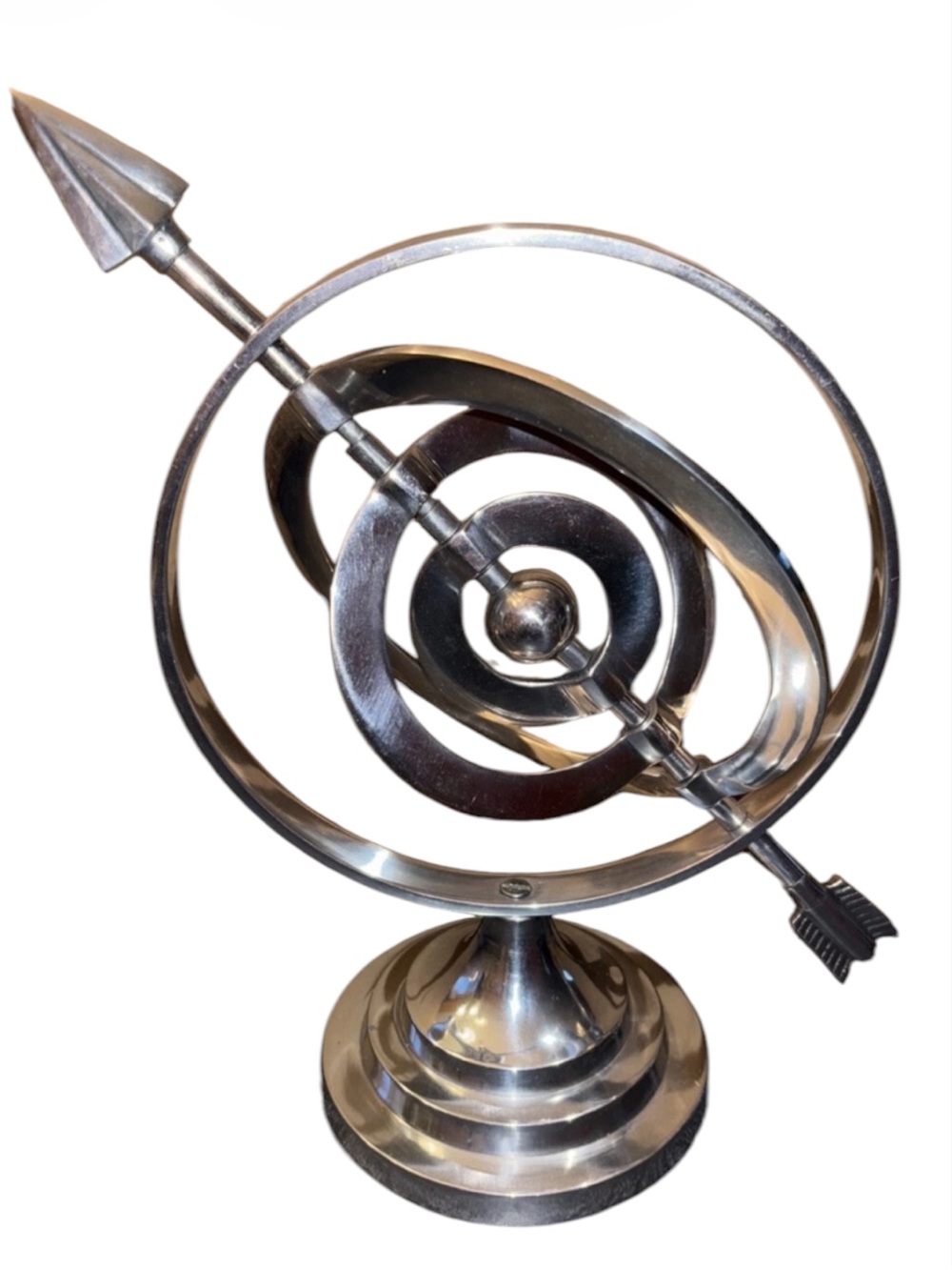 Silver Armillary Sphere  Arrow Target Table Sculpture - Modern Home Art Accent